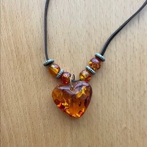 Amber Heart Pendant Necklace